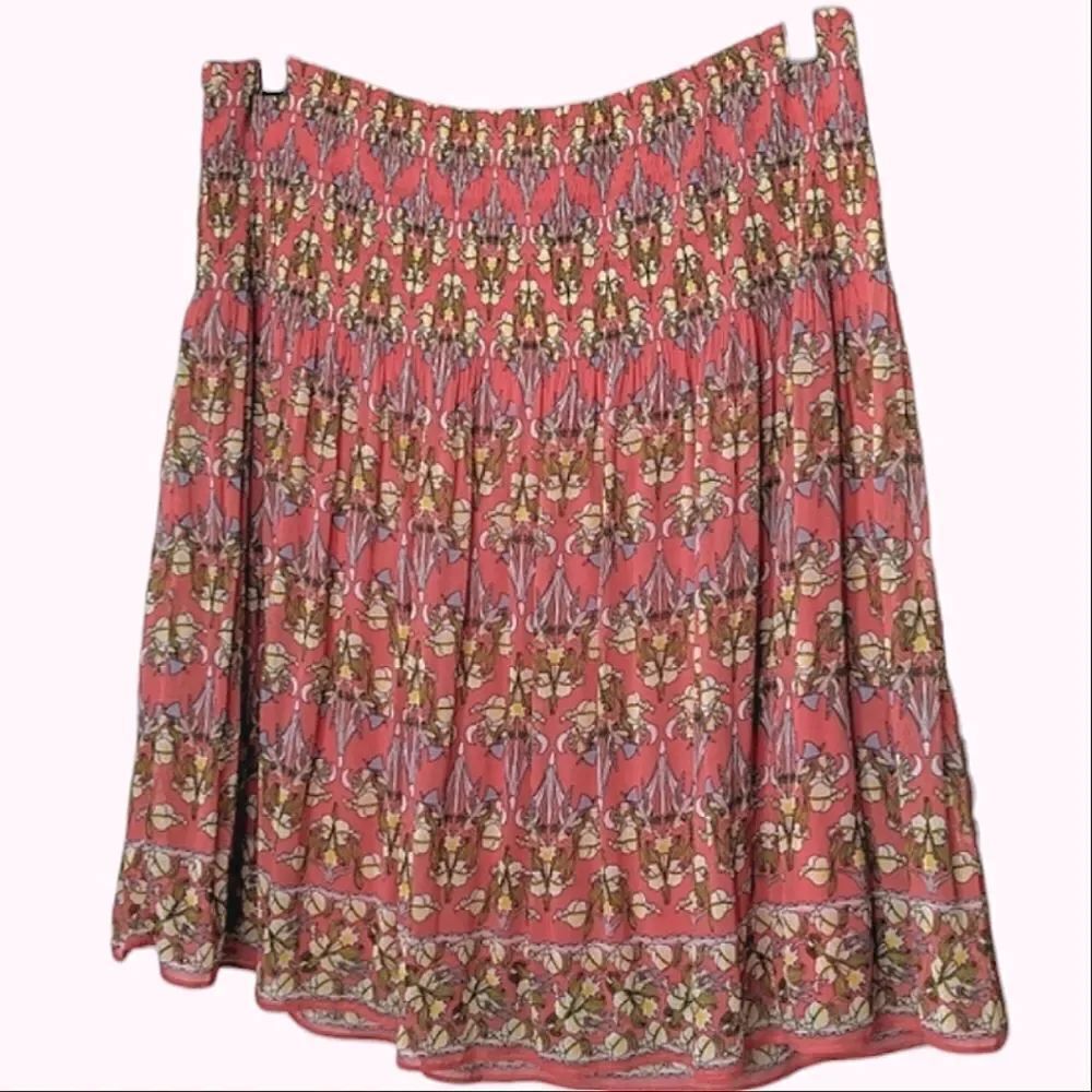 MAX STUDIO A Line Coral Elastic Waist Sheer Overlay Floral Pleated Skirt size L